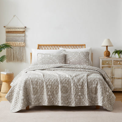 Front View of Ashanti Oversized Quilt Set in Bone#color_ashanti-bone