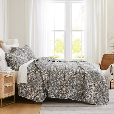 Side View of Ashanti Oversized Quilt Set in grey#color_ashanti-grey