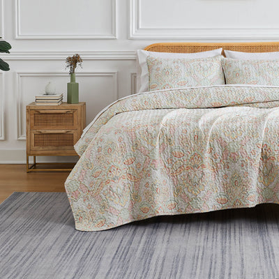 Front View of Enchantment Quilt Set in coral#color_enchantment-coral