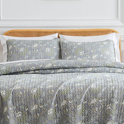 Front View of Infinite Blossom Quilt Set in steel blue#color_infinite-blossom-steel-blue