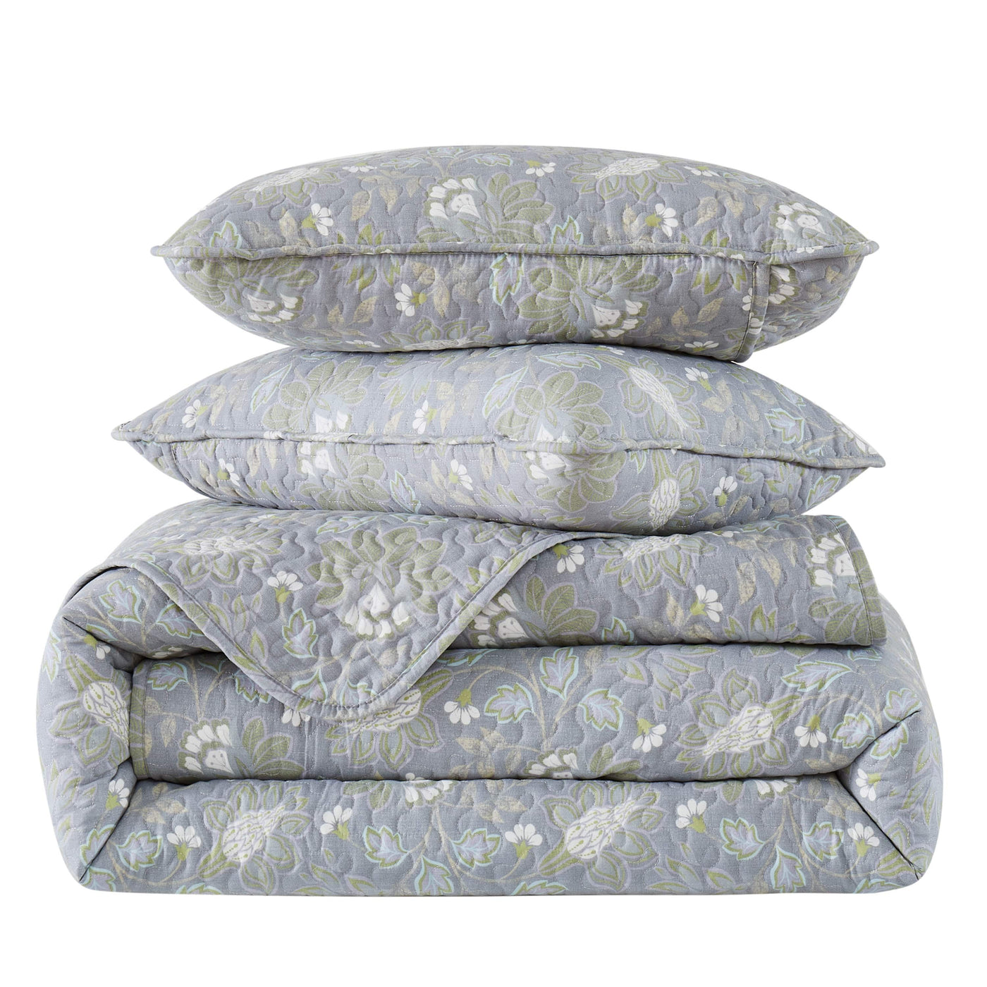 Stack Image of Infinite Blossom Quilt Set in steel blue#color_infinite-blossom-steel-blue