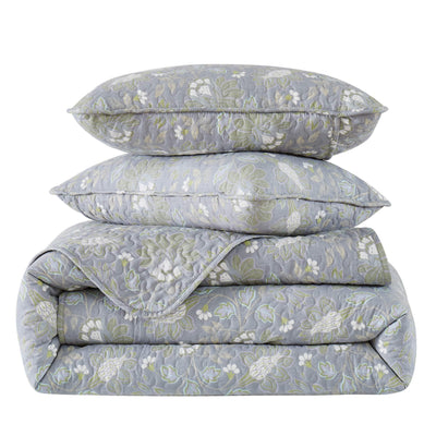 Stack Image of Infinite Blossom Quilt Set in steel blue#color_infinite-blossom-steel-blue