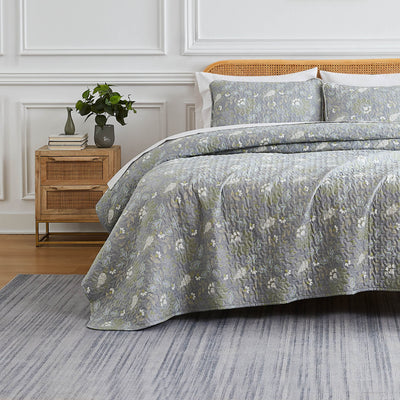 Front View of Infinite Blossom Quilt Set in steel blue#color_infinite-blossom-steel-blue