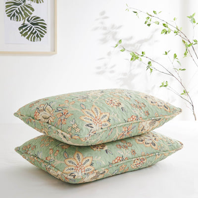Stack Image of Jacobean Willow Quilted Shams in Green #color_jacobean-willow-green