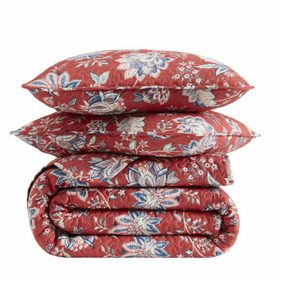 Stack Image of Jacobean Willow Quilt Set in red#color_jacobean-willow-red