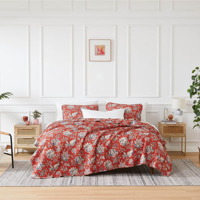 Front View of Jacobean Willow Quilt Set in Red#color_jacobean-willow-red