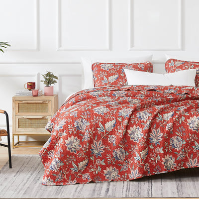 Front View of Jacobean Willow Quilt Set in Red #color_jacobean-willow-red