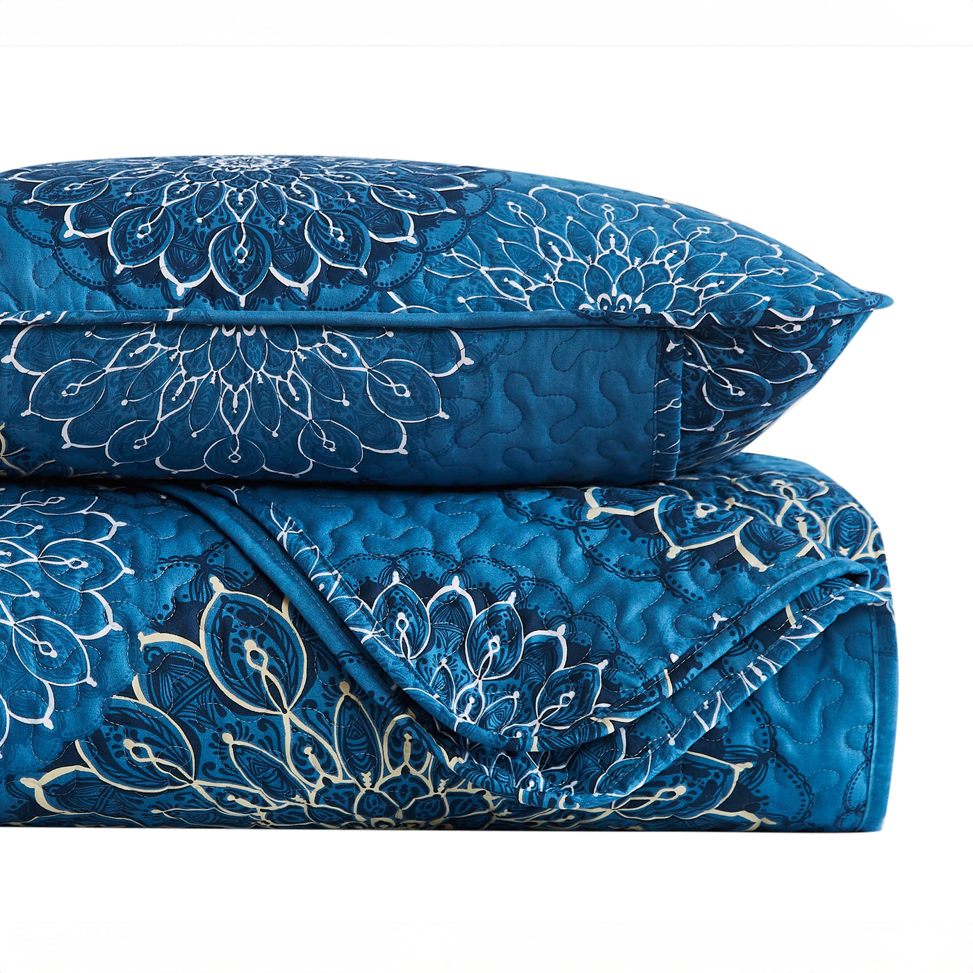 Stack Image of Midnight Florals Quilt Set in blue#color_midnight-floral-aqua