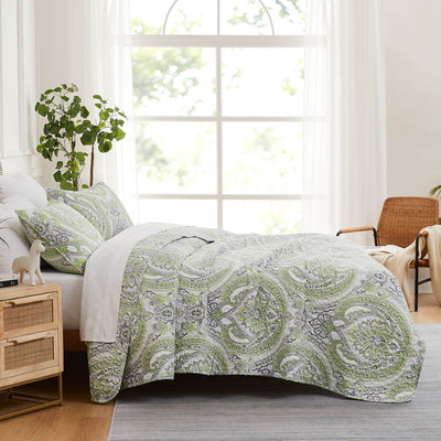 Side View of Pure Melody Quilt Set in green#color_pure-melody-green