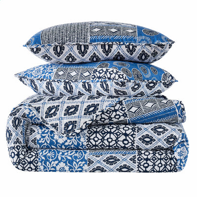 Stack Image of Global Patchwork Quilt Set in blue#color_patchwork-blue