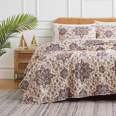 Side View of Persia Oversized Quilt Set in eggplant#color_persia-eggplant