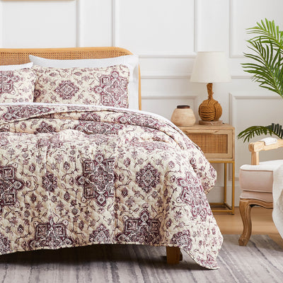 Side View of Persia Oversized Quilt Set in eggplant#color_persia-eggplant