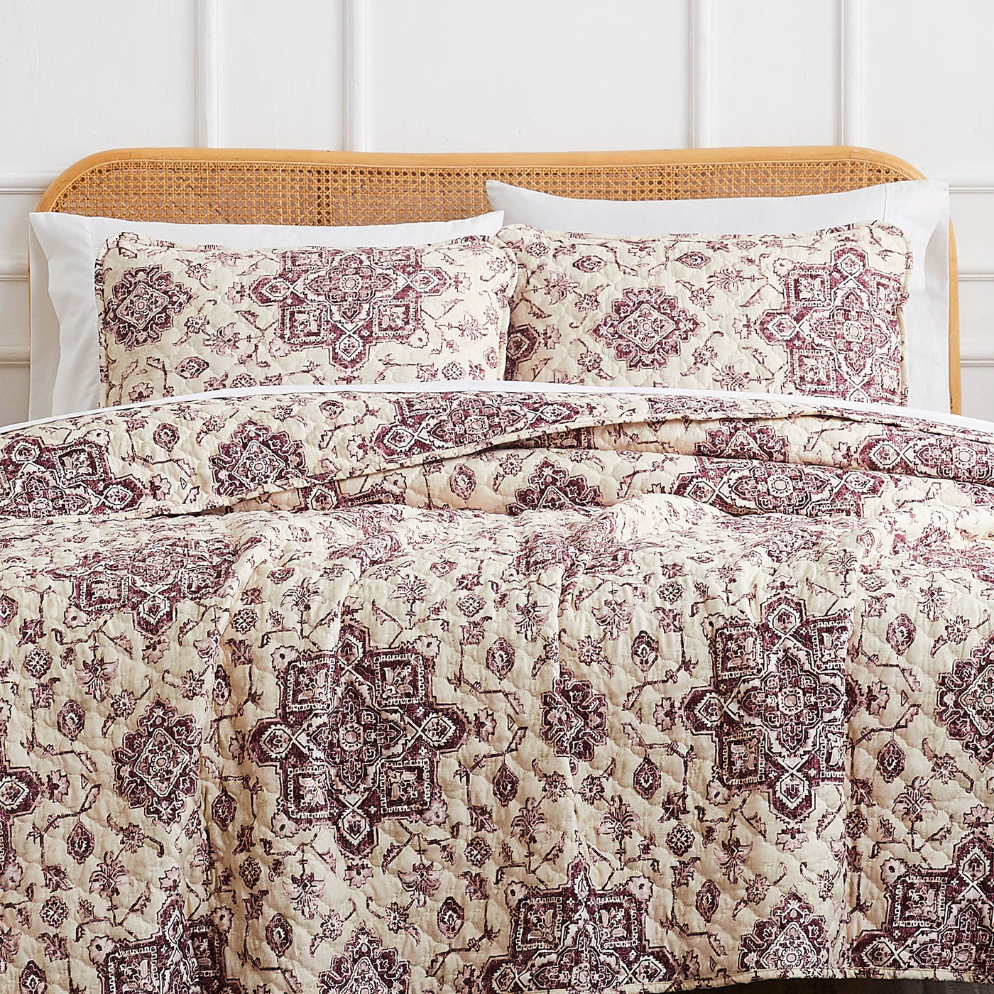 Front View of Persia Oversized Quilt Set in eggplant#color_persia-eggplant