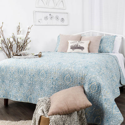 Angled View of Paisley Grace Quilt Set in blue#color_paisley-grace-blue
