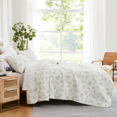 Side View of Sweet Florals Quilt Set in grey#color_sweet-lunar-grey