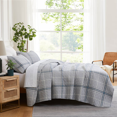 Side View of Vilano Plaid Quilt Set in grey#color_plaid-grey