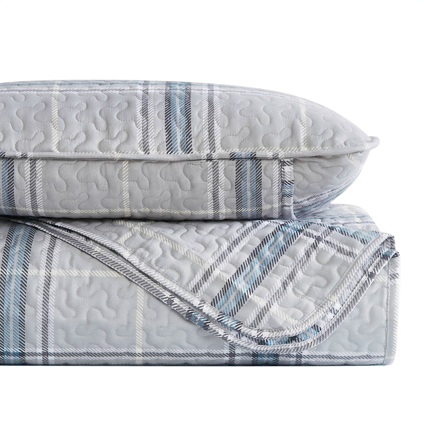Stack Image of Vilano Plaid Quilt Set in grey#color_plaid-grey