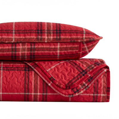Stack Image of Vilano Plaid Quilt Set in red#color_plaid-red