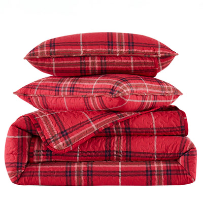 Stack Image of Vilano Plaid Quilt Set in red#color_plaid-red
