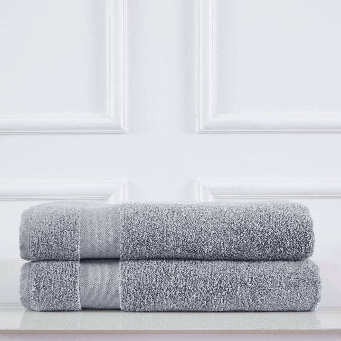 2 Piece of Super-Plush Bath Sheets in Steel Grey Stack Together#color_medium-weight-classic-towel-steel-grey