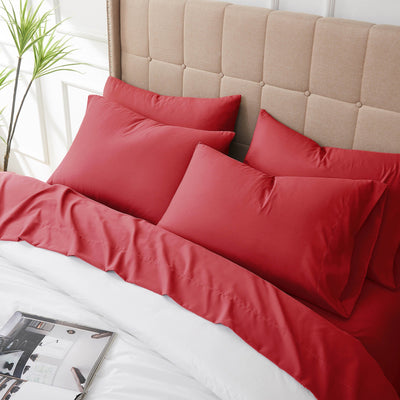 Angled Top View of Vilano Extra Deep Pocket 6-Piece Sheet Set in Chili Pepper#color_vilano-chili-pepper