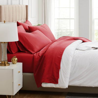 Side View of Vilano Extra Deep Pocket 6-Piece Sheet Set in Chili Pepper#color_vilano-chili-pepper