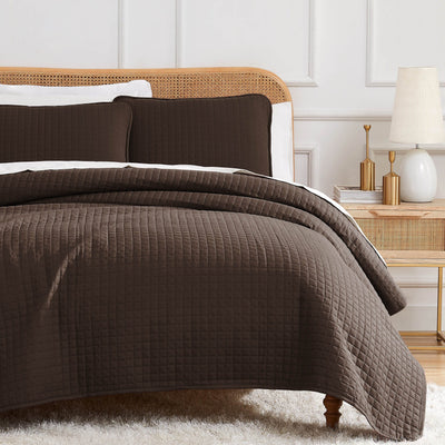 Front View of Vilano Oversized Quilt in Chocolate Brown#color_vilano-chocolate-brown