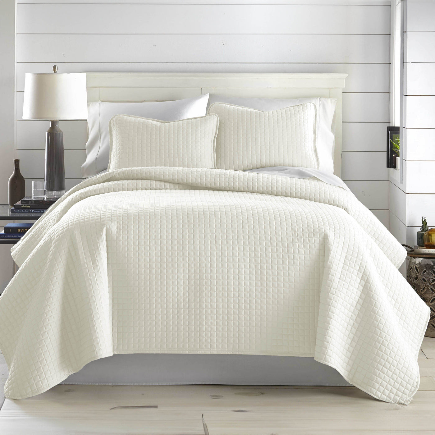 Front View of Vilano Oversized Quilt Set in Off White#color_vilano-off-white