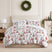 Merry and Bright Christmas duvet cover set with red and gray trees in a festive bedroom