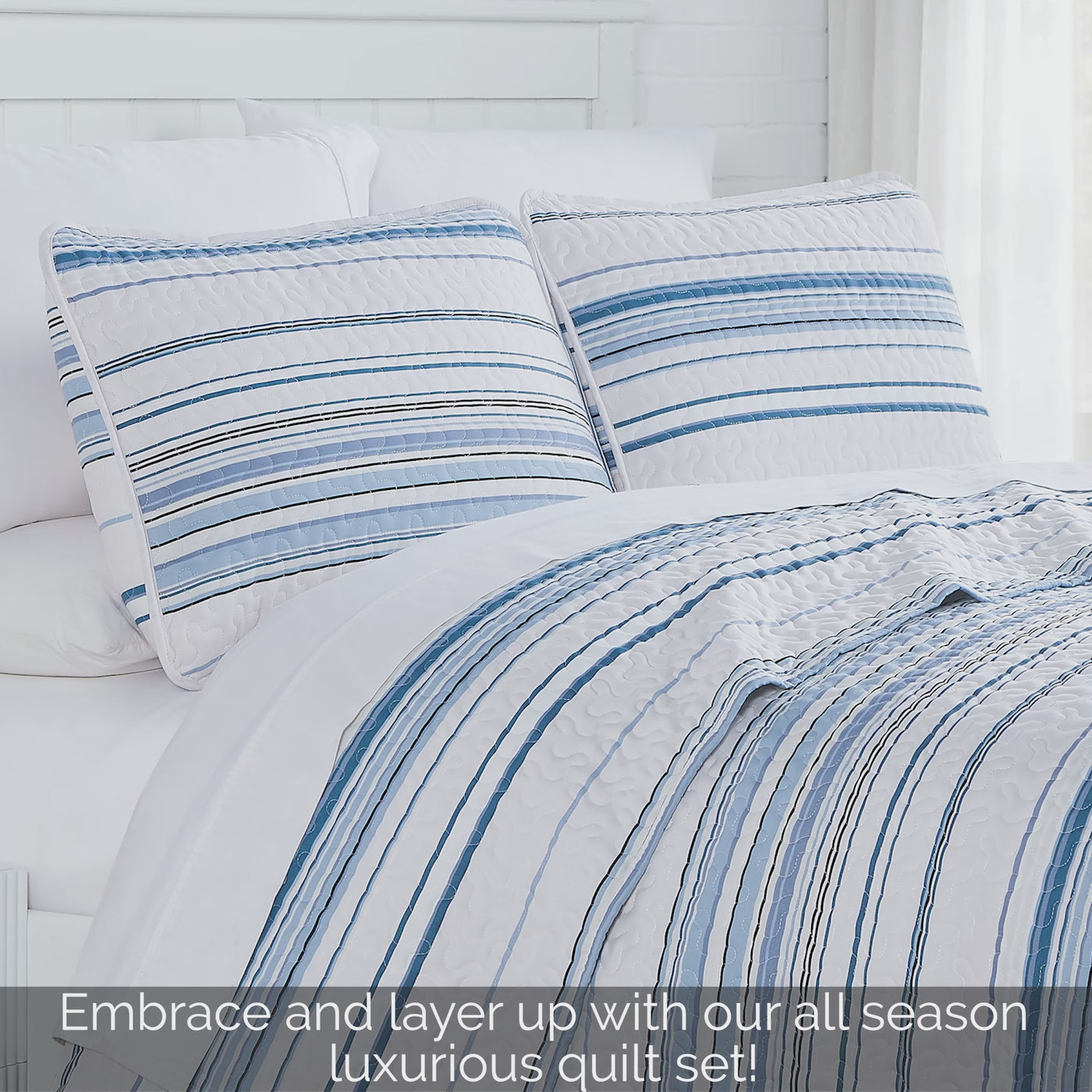 Video of Coastal Stripes Quilt Set Showing Features#color_all