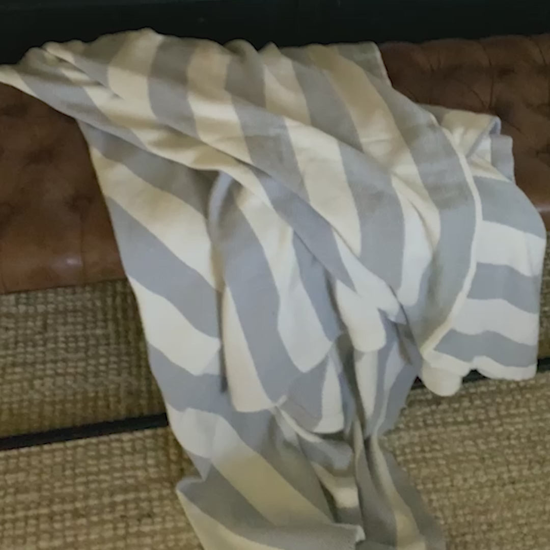 Reviewer Video for Striped Cotton Blankets and Throws#color_striped-lunar-grey