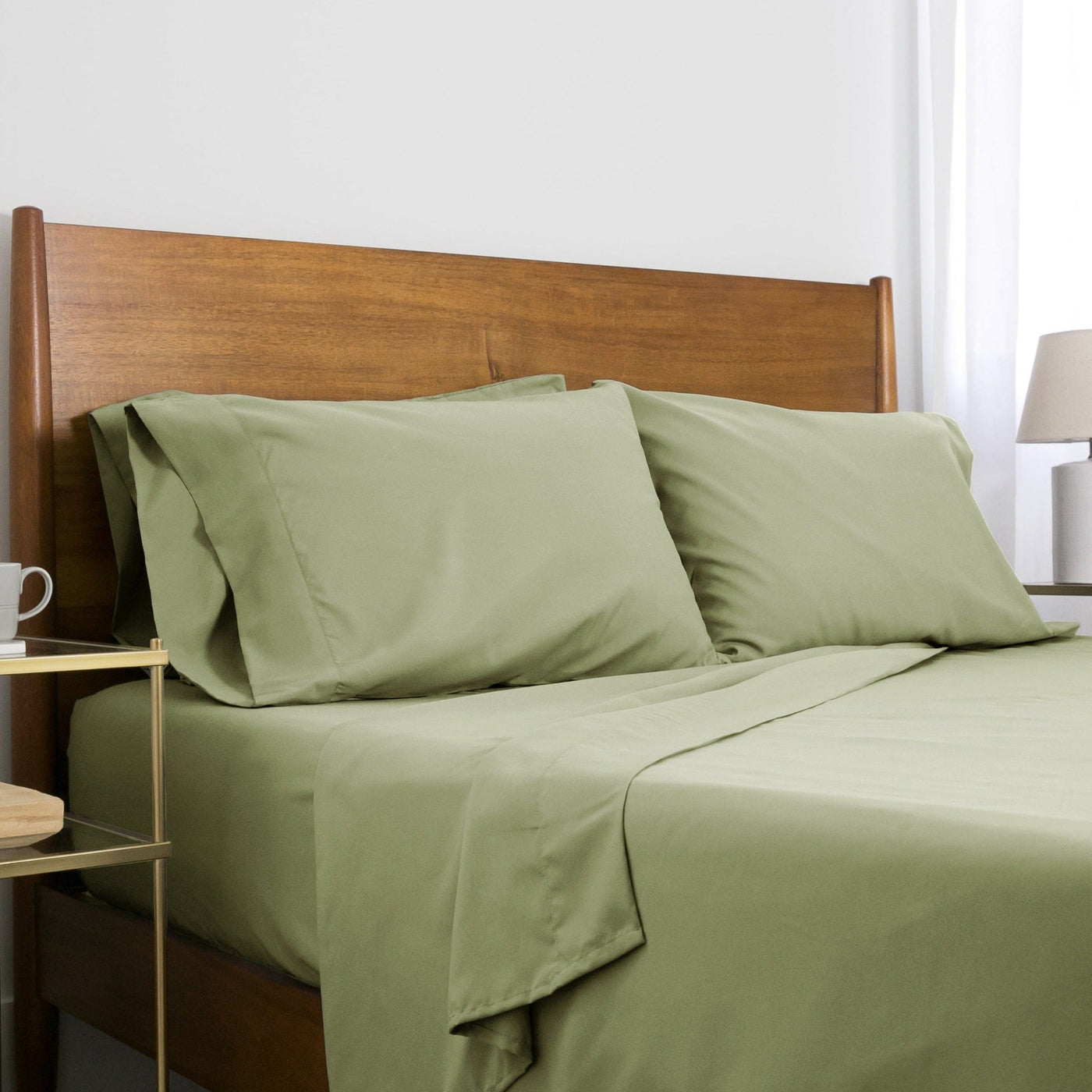 Side View of Everyday Essentials 6-Piece Sheet Set in Sage Green#color_sage-green