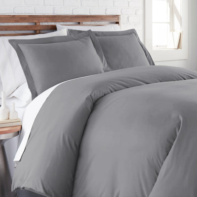 Side View of Everyday Essentials Duvet Cover Set in Steel Grey#color_steel-gray