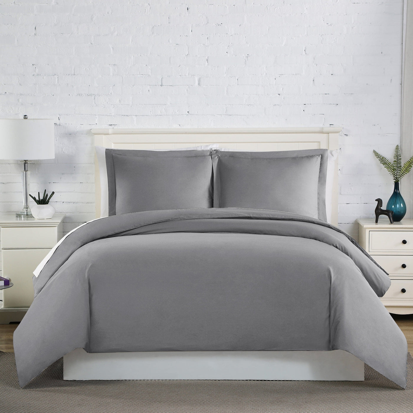 Front View of Everyday Essentials Duvet Cover Set in Steel Grey#color_steel-gray