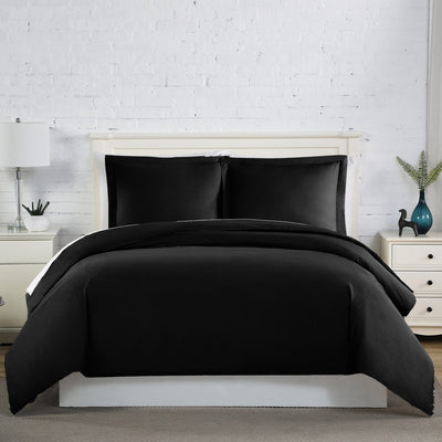 Front View of Everyday Essentials Duvet Cover Set in Black#color_black