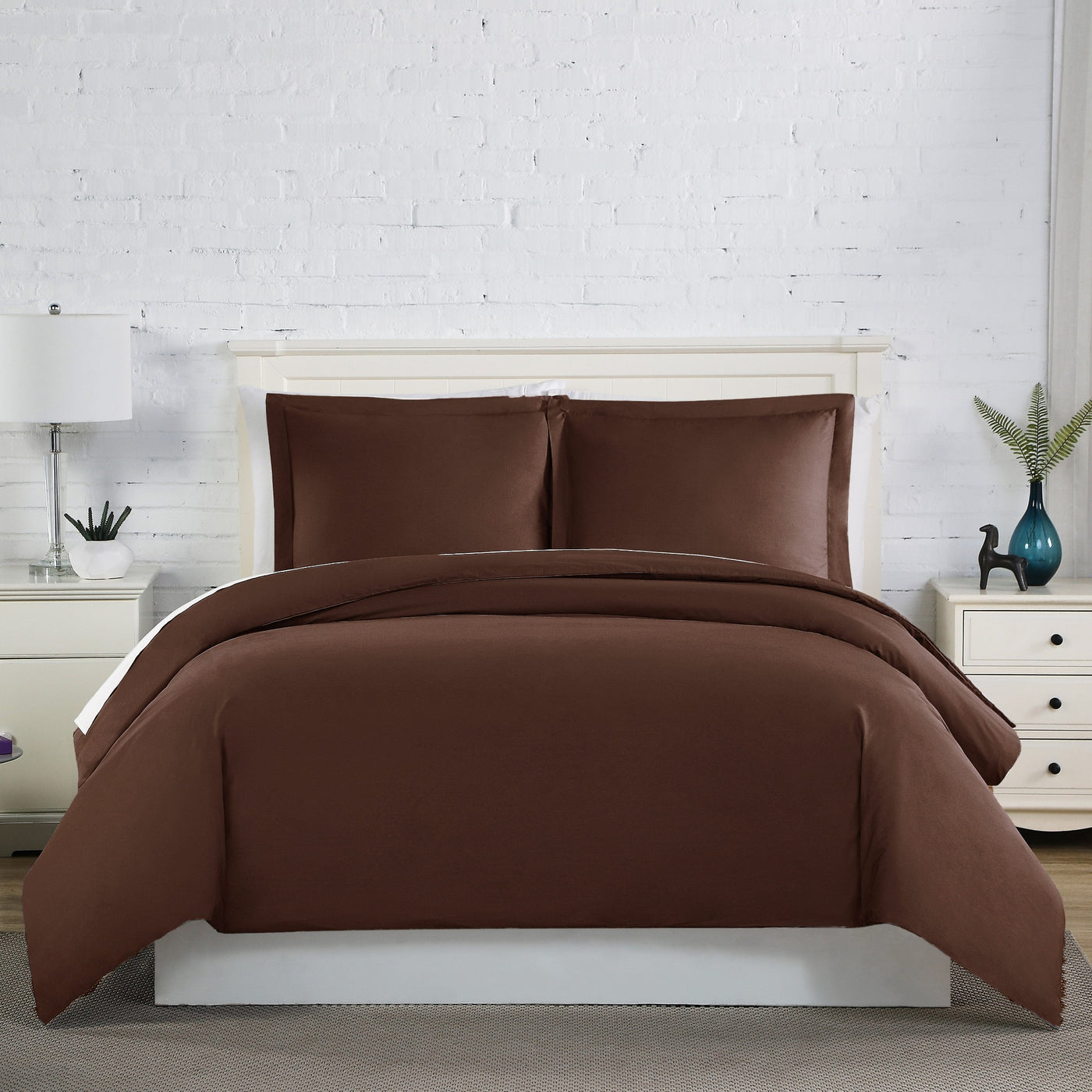 Front View of Everyday Essentials Duvet Cover Set in Brown#color_chocolate-brown
