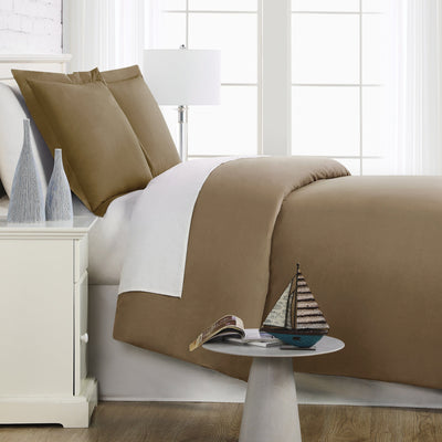 Side View of Everyday Essentials Duvet Cover Set in Dark Taupe#color_dark-taupe