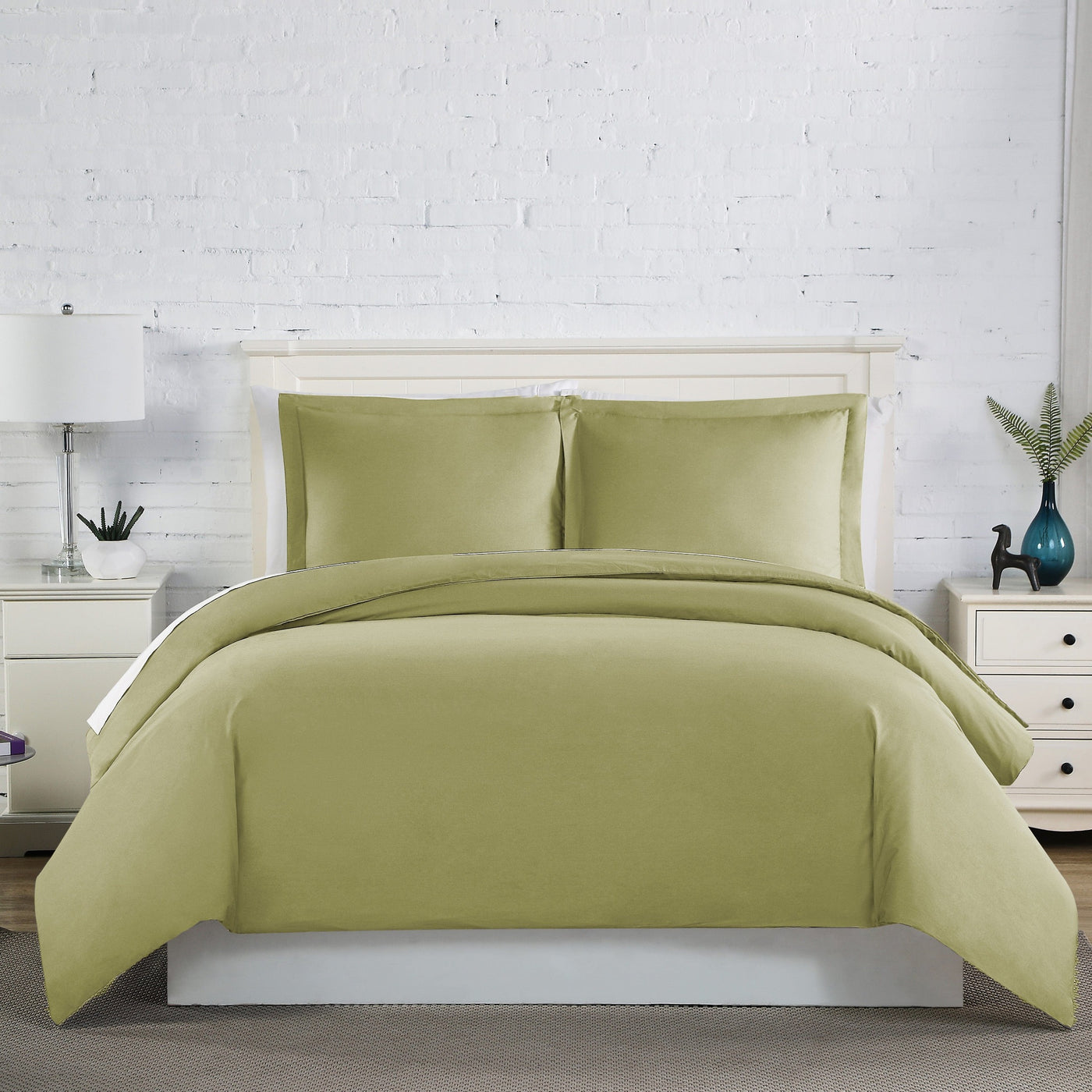 Front View of Everyday Essentials Duvet Cover Set in Sage Green#color_sage-green
