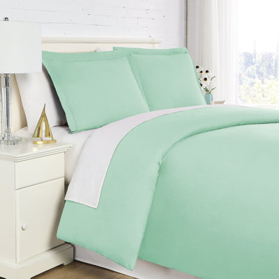 Side View of Everyday Essentials Duvet Cover Set in Light Green#color_light-green