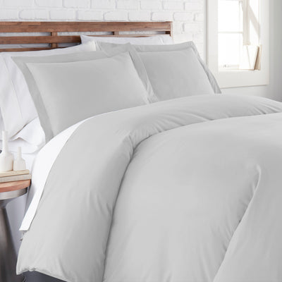 Side View of Everyday Essentials Duvet Cover Set in Light Grey#color_light-grey