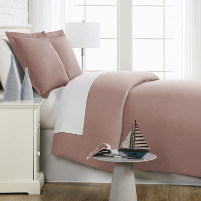 Side View of Everyday Essentials Duvet Cover Set in Muted Mauve#color_muted-mauve