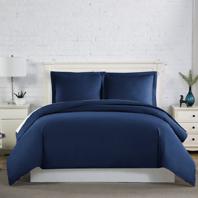 Front View of Everyday Essentials Duvet Cover Set in Navy Blue#color_navy-blue