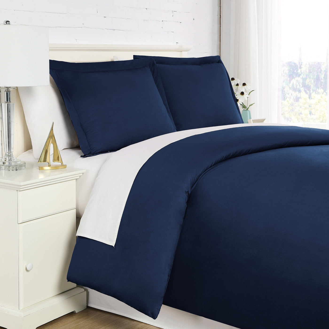 Side View of Everyday Essentials Duvet Cover Set in Navy Blue#color_navy-blue
