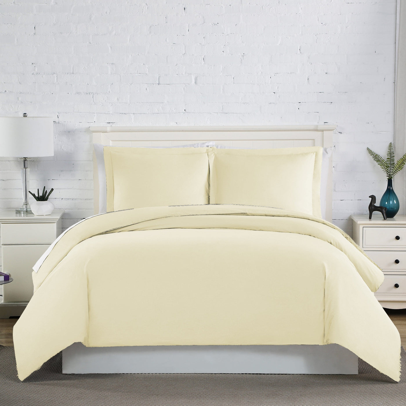 Front View of Everyday Essentials Duvet Cover Set in Off White#color_off-white