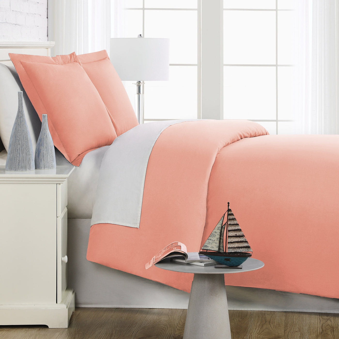Side View of Everyday Essentials Duvet Cover Set in Peach#color_peach
