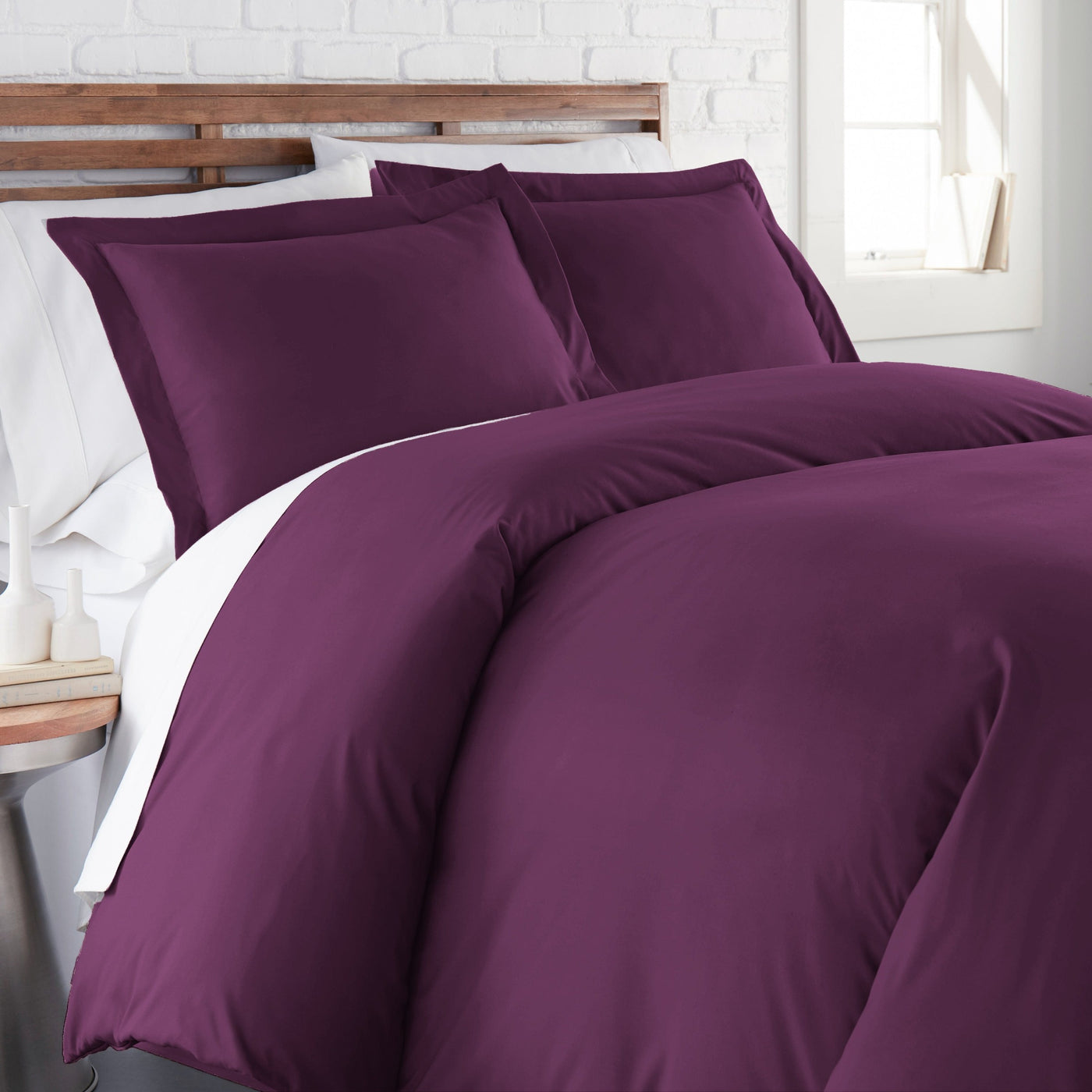Side View of Everyday Essentials Duvet Cover Set in Purple#color_purple