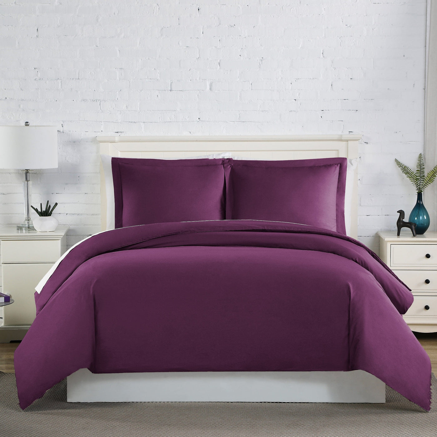 Front View of Everyday Essentials Duvet Cover Set in Purple#color_purple