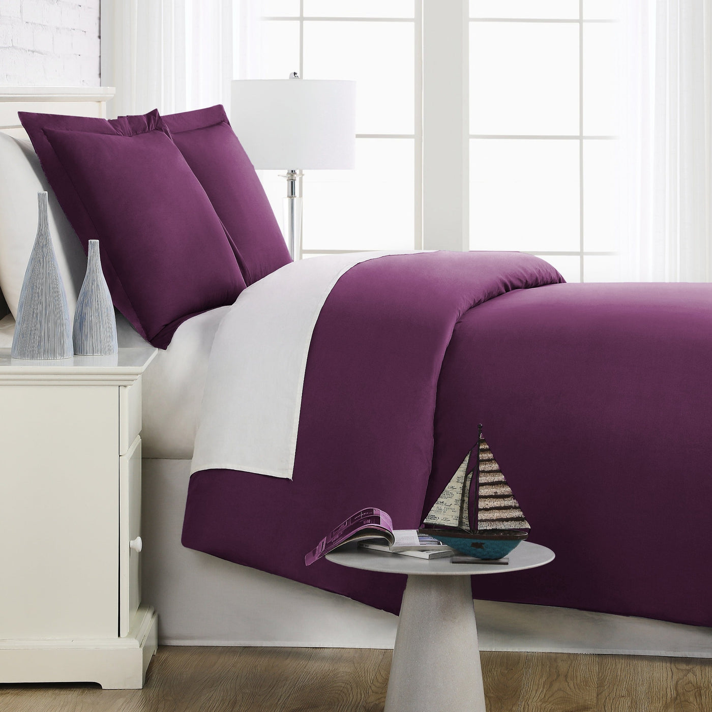 Side View of Everyday Essentials Duvet Cover Set in Purple#color_purple