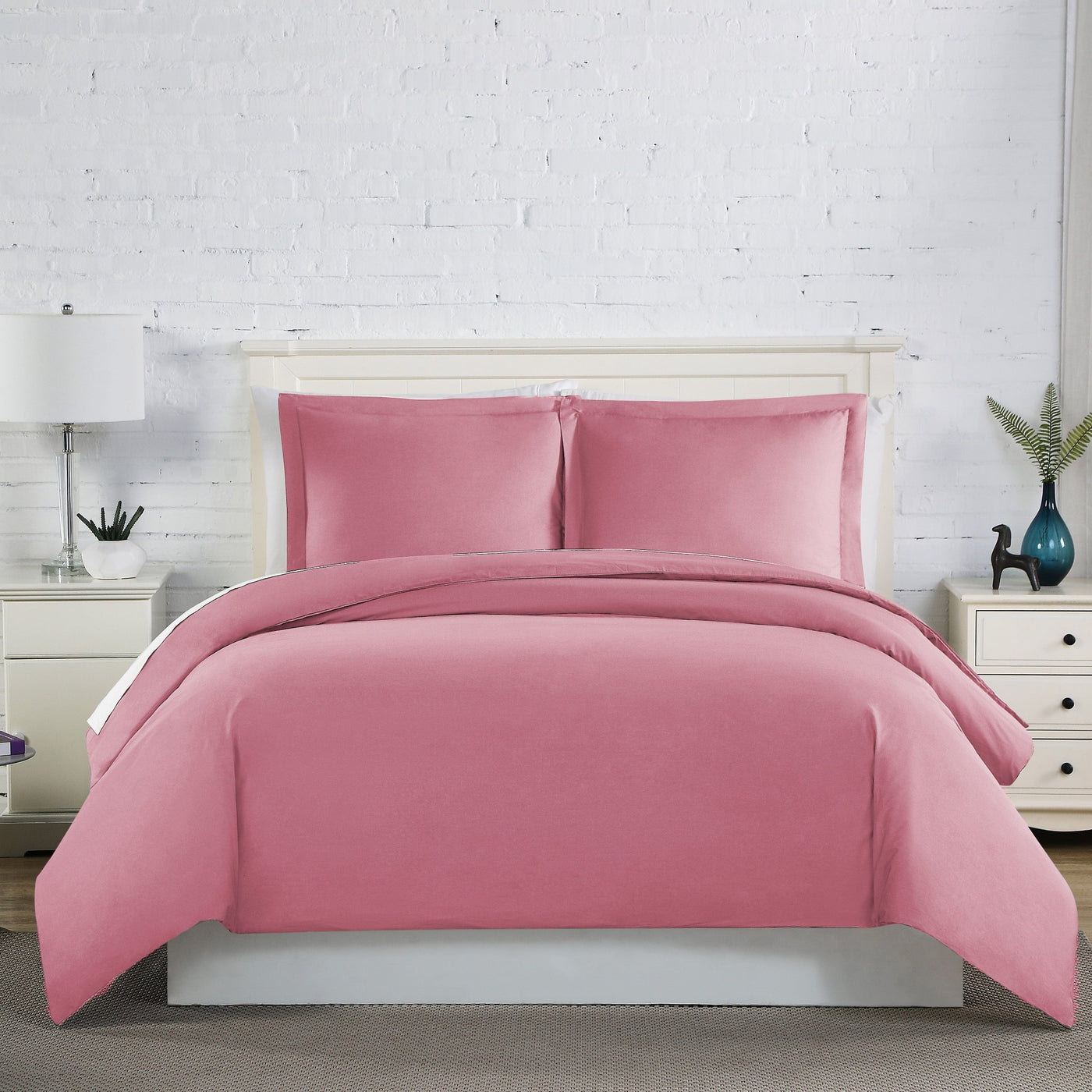 Front View of Everyday Essentials Duvet Cover Set in Rose#color_rose