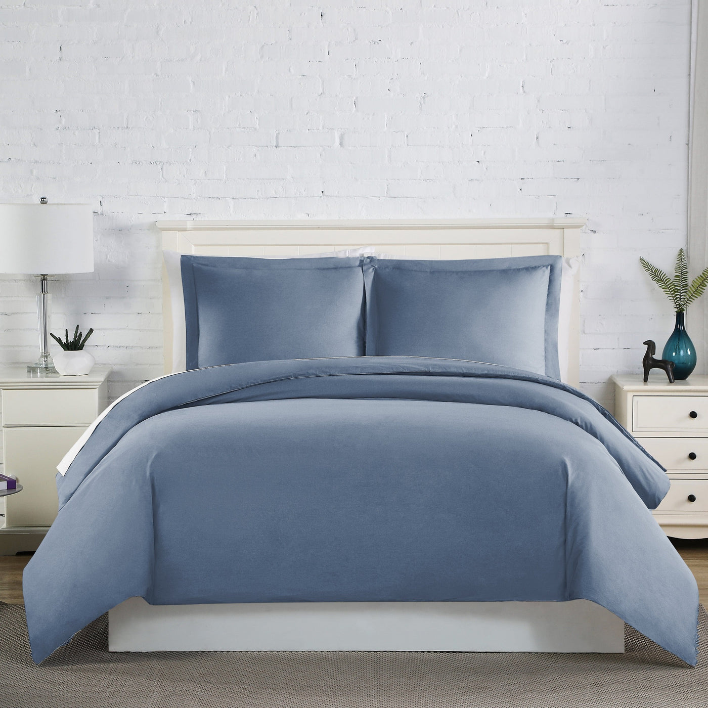 Front View of Everyday Essentials Duvet Cover Set in Steel Blue#color_steel-blue